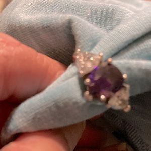 Amethyst and clear rhinestone costume ring